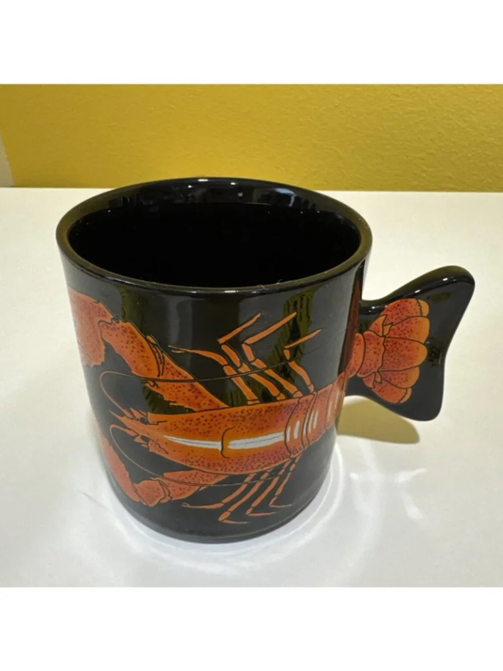 Salamander Graphix Stoneware Coffee Mug Lobster Tail Handle Black Orange 11 oz